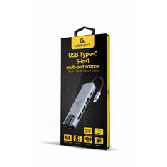 CABLEXPERT Adapter USB-C 5-v-1 2xUSB, HDMI, PD, LAN