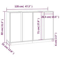 Vidaxl Komoda siva 120x35x80 cm trdna borovina