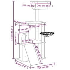 Vidaxl Mačje drevo s praskalniki iz sisala svetlo sivo 131 cm