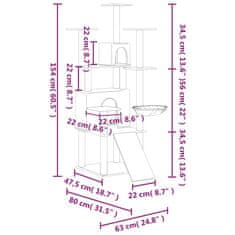 Greatstore Mačje drevo s praskalniki iz sisala temno sivo 154 cm