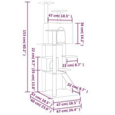 Vidaxl Mačje drevo s praskalniki iz sisala krem 153 cm