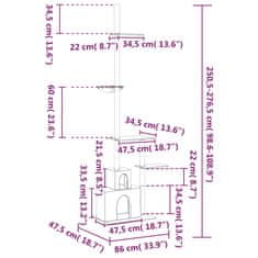 Vidaxl Mačje drevo od tal do stropa temno sivo 250,5-276,5 cm