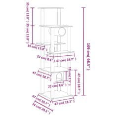 Vidaxl Mačje drevo s praskalniki iz sisala temno sivo 169 cm