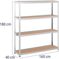 Noah Kovinski regal za shranjevanje 4 police 600 kg 160 x 40 x 180 cm siva