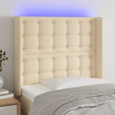 Vidaxl LED posteljno vzglavje krem 93x16x118/128 cm blago