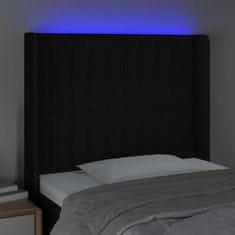 Vidaxl LED posteljno vzglavje črno 83x16x118/128 cm blago