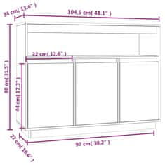 Vidaxl Komoda bela 104,5x34x80 cm trdna borovina