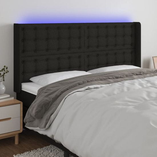 shumee vidaXL LED posteljno vzglavje črno 183x16x118/128 cm blago