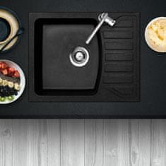 WEREO Črno enojno kuhinjsko korito TERCA PICCOLO z odcejalnikom, za omarico od 50 cm