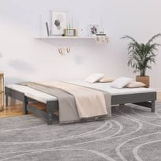 Vidaxl Izvlečna dnevna postelja siva 2x(90x190) cm trdna borovina