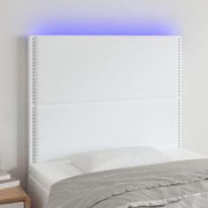 Vidaxl LED posteljno vzglavje belo 80x5x118/128 cm umetno usnje