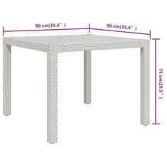 Vidaxl Vrtna miza 90x90x75 cm kaljeno steklo in poli ratan bela