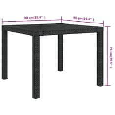 Vidaxl Vrtna miza 90x90x75 cm kaljeno steklo in poli ratan črna