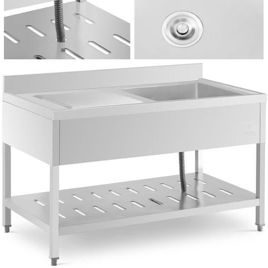 Royal Catering Enoprekatno pomivalno korito s polico in desnim robom 140 x 70 x 94,5 cm