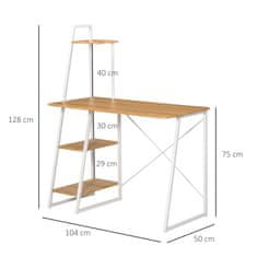 HOMCOM Pisalna miza za spalnico in pisarno s tremi policami za varčevanje s prostorom, MDF in kovina, lesena, 104x50x128cm