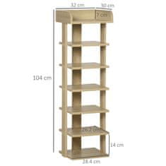 HOMCOM lesena vhodna omara za čevlje, polica za 6 čevljev s polico za shranjevanje, 32x30x104cm, hrast