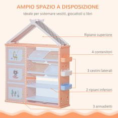 HOMCOM HOMCOM Garderobna omara za spalnico, omara za igrače s 4 škatlami za shranjevanje, 3 omaricami in policami v PE oranžni barvi, 128x34x155cm