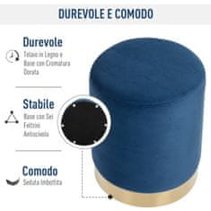 HOMCOM pouf design okrogla, modra cilindrična podloga za noge z zlato podlago in oblazinjenim sedežem, dom/trgovina, ф 3 6 x 4 2 c m -
m a x 120kg