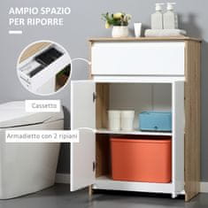 KLEANKIN Večnamenska kopalniška omarica, kopalniška omarica z omarico in predalom, varčevanje s prostorom, les in bela barva
60x30x90cm