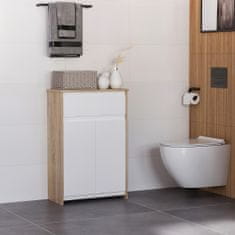KLEANKIN Večnamenska kopalniška omarica, kopalniška omarica z omarico in predalom, varčevanje s prostorom, les in bela barva
60x30x90cm