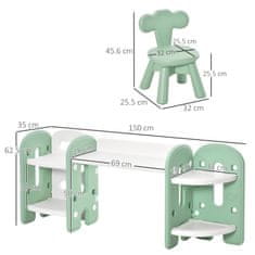 HOMCOM HOMCOM Otroška miza in stol 1-4 leta s stranskimi policami, komplet 2 kosov PE igralne mize za otroško sobo, zelena in bela