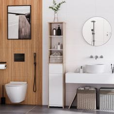KLEANKIN kleankin Lesena kopalniška polica za varčevanje s prostorom, stebriček s policami, omarico in predalom, bela, 32,6x30x171,2 cm