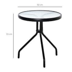 OUTSUNNY Outsunny okrogla vrtna mizica s steklenim vrhom, mizica za kavo za notranjo in zunanjo uporabo, Φ50x55 cm, črna