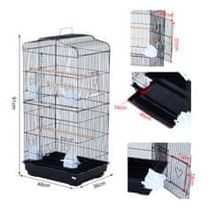 PAWHUT Žična kletka za ptice z pladnjem 47,5 x 36 x 91 cm črna
