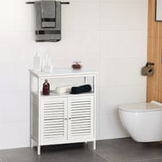 KLEANKIN Kleankin Bela kopalniška omarica z dvema policama in omarico iz MDF, vodoodporna in varčna s prostorom, 60 x 30 x 81,6 cm
