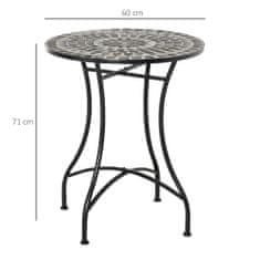 OUTSUNNY Outsunny majhna vrtna mizica iz kovine in keramike, mozaična zunanja mizica za teraso ali balkon, 60x71 cm, črna