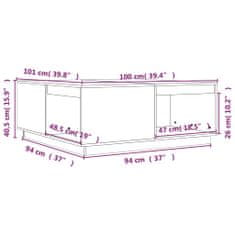 Vidaxl Klubska mizica siva 100x101x40,5 cm trdna borovina