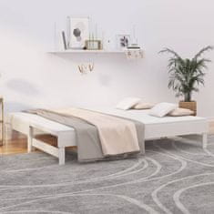 Vidaxl Izvlečna dnevna postelja bela 2x(90x200) cm trdna borovina