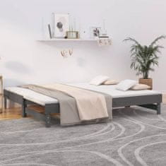 Vidaxl Izvlečna dnevna postelja siva 2x(90x200) cm trdna borovina