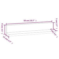 Vidaxl Stenske police 2 kosa 50x11x9 cm trdna borovina