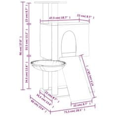 Vidaxl Mačje drevo s praskalniki iz sisala svetlo sivo 96 cm