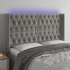 Vidaxl LED posteljno vzglavje svetlo sivo 147x16x118/128 cm žamet
