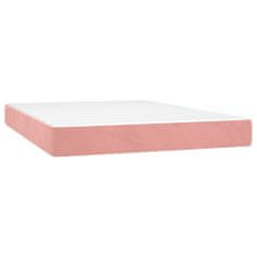 Vidaxl Box spring postelja z vzmetnico LED roza 140x190 cm žamet