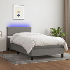 Vidaxl Box spring postelja z vzmetnico LED temno siva 90x200 cm blago