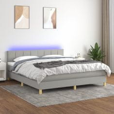 Vidaxl Box spring postelja z vzmetnico LED sv. siva 180x200 cm blago