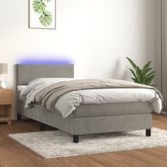 Vidaxl Box spring postelja z vzmetnico LED svetlo siva 100x200cm žamet