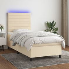 Greatstore Box spring postelja z vzmetnico LED krem 90x200 cm blago