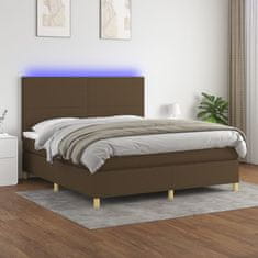 Greatstore Box spring postelja z vzmetnico LED temno rjava 160x200cm blago