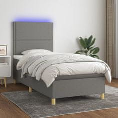 Vidaxl Box spring postelja z vzmetnico LED temno siva 90x190 cm blago