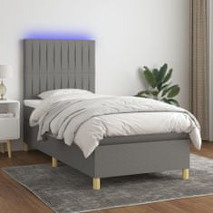 Vidaxl Box spring postelja z vzmetnico LED temno siva 100x200 cm blago