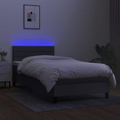 Vidaxl Box spring postelja z vzmetnico LED temno siva 90x200 cm blago