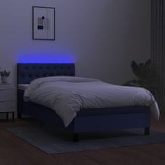 Vidaxl Box spring postelja z vzmetnico LED modra 100x200 cm blago