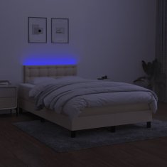 Vidaxl Box spring postelja z vzmetnico LED krem 120x200 cm blago