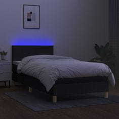 Vidaxl Box spring postelja z vzmetnico LED črna 90x200 cm blago