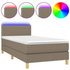 Vidaxl Box spring postelja z vzmetnico LED taupe 90x200 cm blago