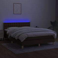 Vidaxl Box spring postelja z vzmetnico LED temno rjava 140x190cm blago